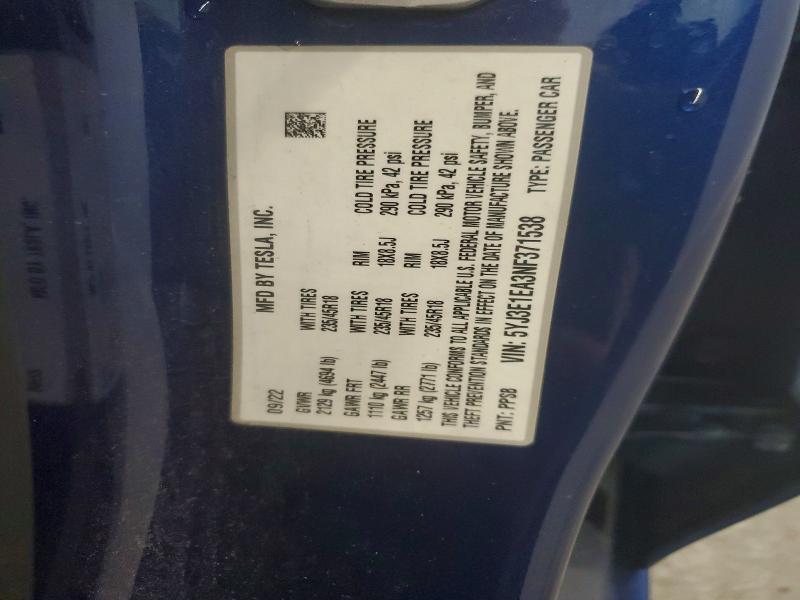2022 Tesla Model 3 მანქანა იყიდება აუქციონზე, vin: 5YJ3E1EA3NF371538, აუქციონის ნომერი: 64410926