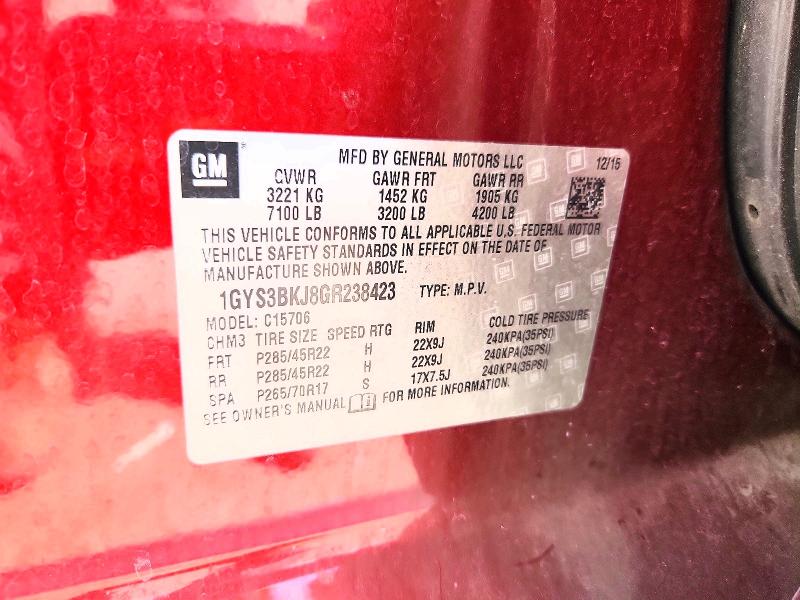 Продаж на аукціоні авто 2016 Cadillac Escalade, vin: 1GYS3BKJ8GR238423, номер лоту: 65663226