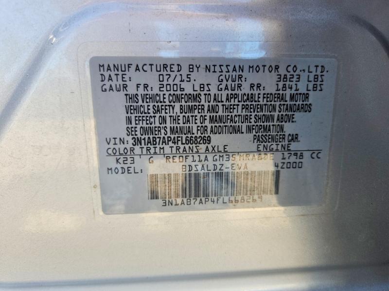 2015 Nissan Sentra მანქანა იყიდება აუქციონზე, vin: 3N1AB7AP4FL668269, აუქციონის ნომერი: 64605016