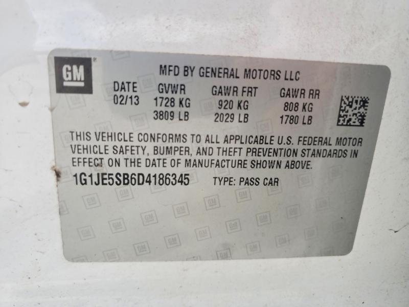 62864606 :رقم المزاد ، 1G1JE5SB6D4186345 vin ، 2013 Chevrolet Sonic مزاد بيع