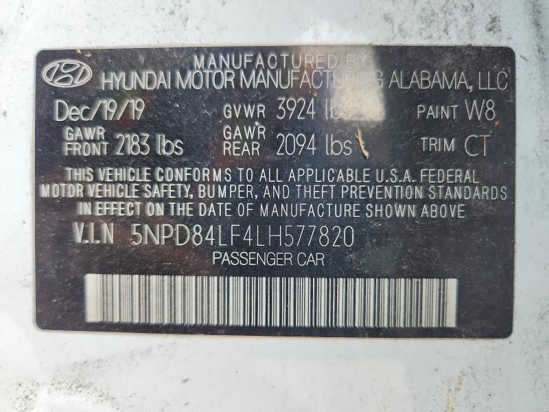 66189746 :رقم المزاد ، 5NPD84LF4LH577820 vin ، 2020 Hyundai Elantra مزاد بيع