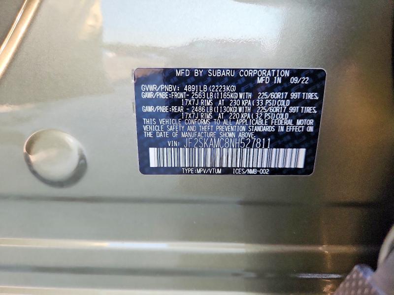 66355906 :رقم المزاد ، JF2SKAMC8NH527811 vin ، 2022 Subaru Forester مزاد بيع