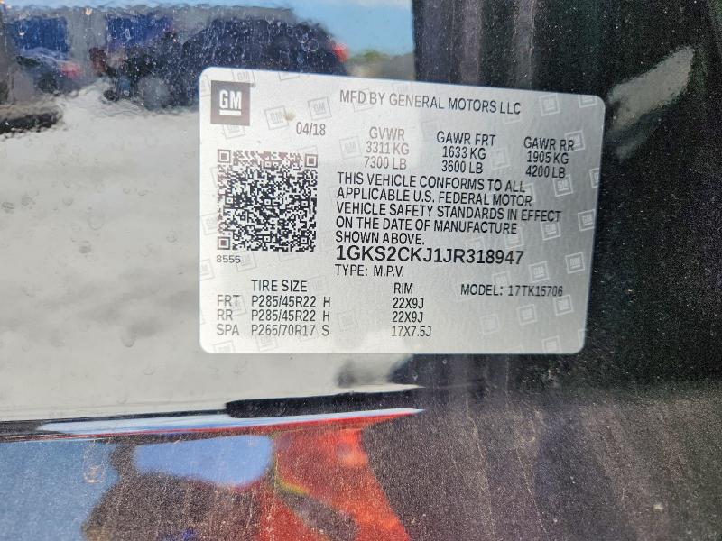 65314816 :رقم المزاد ، 1GKS2CKJ1JR318947 vin ، 2018 Gmc Yukon مزاد بيع