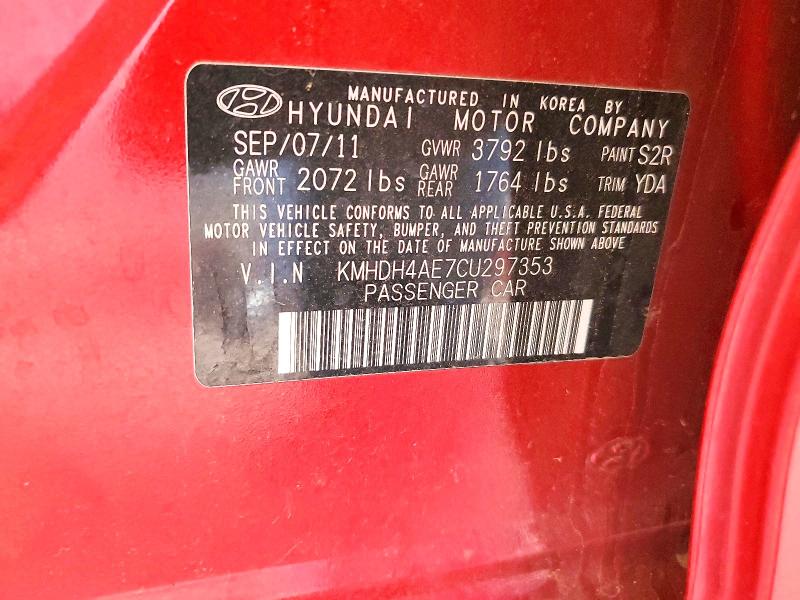2012 Hyundai Elantra მანქანა იყიდება აუქციონზე, vin: KMHDH4AE7CU297353, აუქციონის ნომერი: 62345736