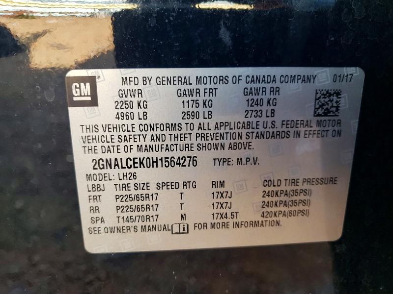 66255906 :رقم المزاد ، 2GNALCEK0H1564276 vin ، 2017 Chevrolet Equinox مزاد بيع