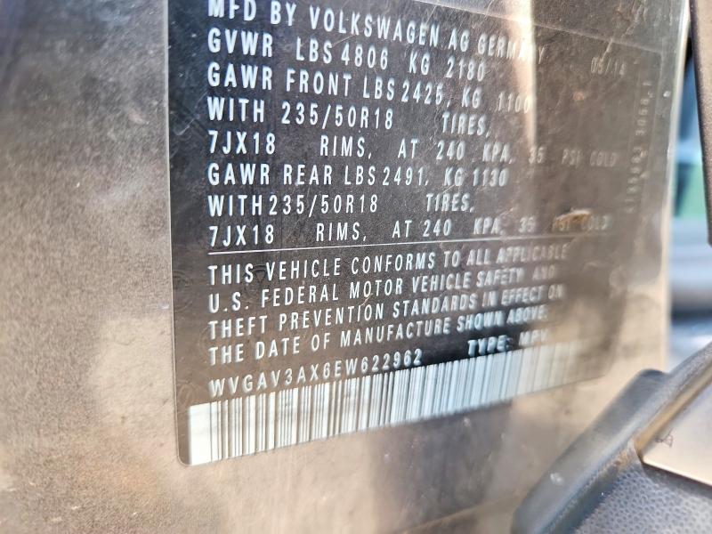 66295096 :رقم المزاد ، WVGAV3AX6EW622962 vin ، 2014 Volkswagen Tiguan مزاد بيع