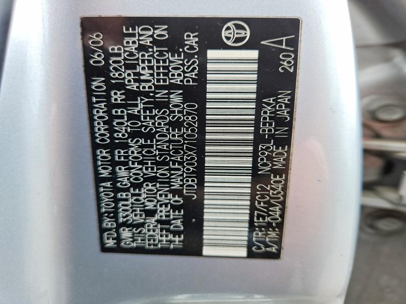 Продаж на аукціоні авто 2007 Toyota Yaris, vin: JTDBT903X71052870, номер лоту: 64774386