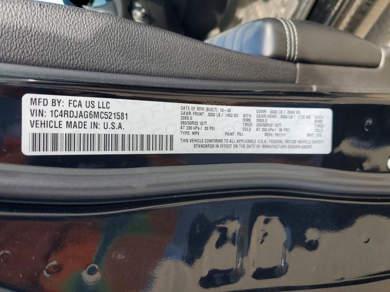 2021 Dodge Durango მანქანა იყიდება აუქციონზე, vin: 1C4RDJAG6MC521581, აუქციონის ნომერი: 64388346