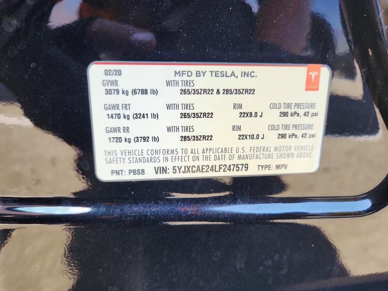 Auction sale of the 2020 Tesla Model X, vin: 5YJXCAE24LF247579, lot number: 65921806