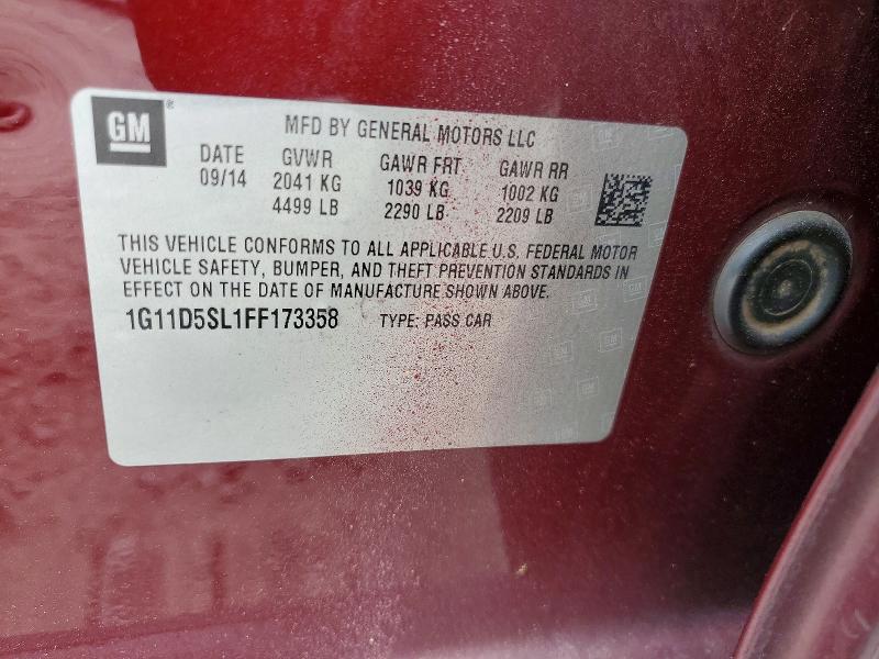 62564366 :رقم المزاد ، 1G11D5SL1FF173358 vin ، 2015 Chevrolet Malibu مزاد بيع