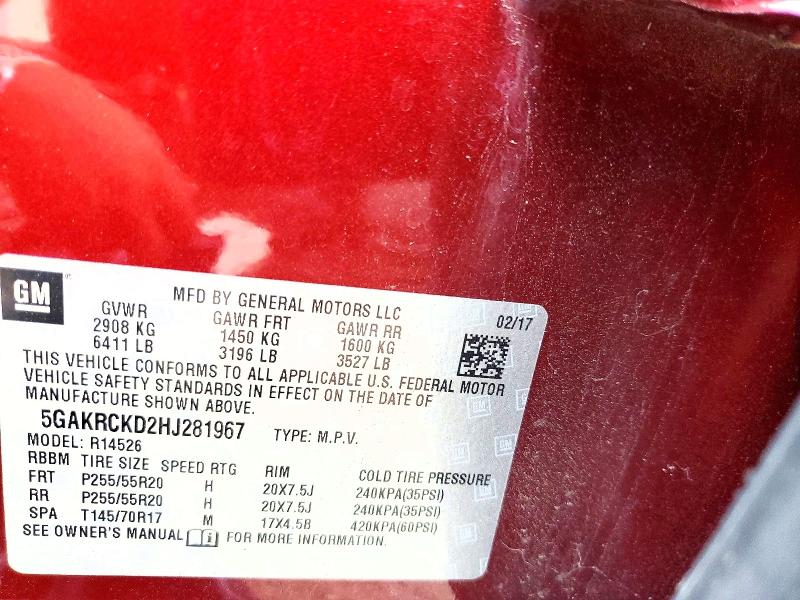2017 Buick Enclave მანქანა იყიდება აუქციონზე, vin: 5GAKRCKD2HJ281967, აუქციონის ნომერი: 65447356