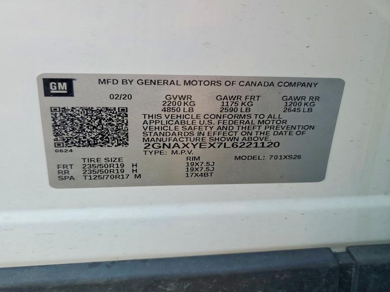 Aukcja sprzedaży 2020 Chevrolet Equinox, vin: 2GNAXYEX7L6221120, numer aukcji: 63479866