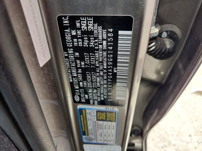 Продаж на аукціоні авто 2016 Kia Sorento, vin: 5XYPG4A59GG141584, номер лоту: 63571306