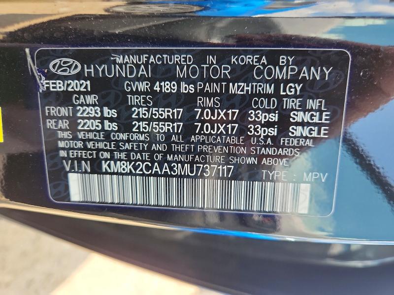 66380026 :رقم المزاد ، KM8K2CAA3MU737117 vin ، 2021 Hyundai Kona مزاد بيع