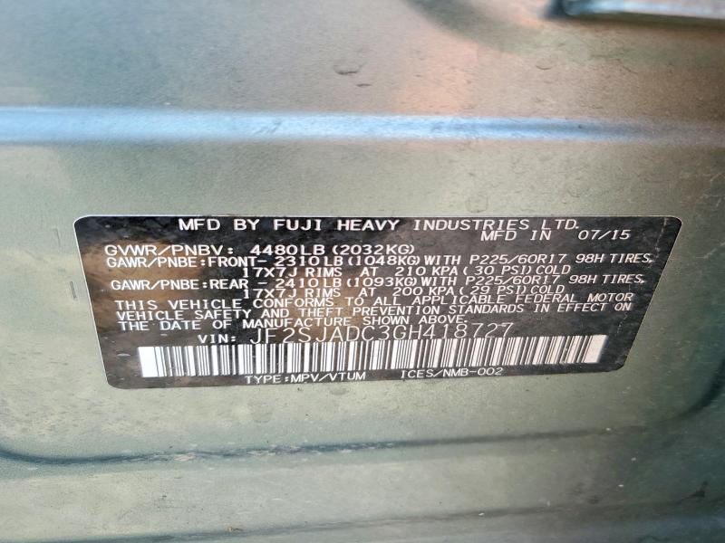 Продажа на аукционе авто 2016 Subaru Forester, vin: JF2SJADC3GH418727, номер лота: 66485866