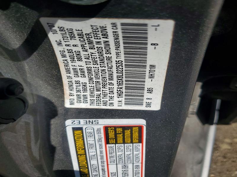 64606126 :رقم المزاد ، 1HGFA165X8L022535 vin ، 2008 Honda Civic مزاد بيع