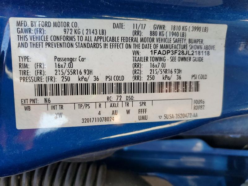 Продажа на аукционе авто 2018 Ford Focus, vin: 1FADP3F28JL218118, номер лота: 64277906