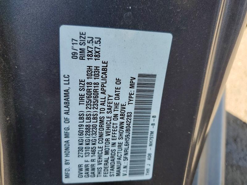 Aukcja sprzedaży 2018 Honda Odyssey, vin: 5FNRL6H59JB042283, numer aukcji: 64648346