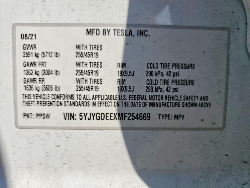 Aukcja sprzedaży 2021 Tesla Model Y, vin: 5YJYGDEEXMF254669, numer aukcji: 64225956