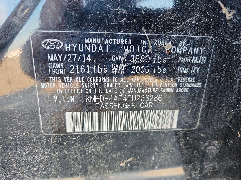 Aukcja sprzedaży 2015 Hyundai Elantra, vin: KMHDH4AE4FU236286, numer aukcji: 67201746