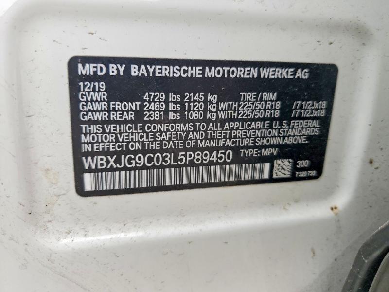 2020 Bmw X1 მანქანა იყიდება აუქციონზე, vin: WBXJG9C03L5P89450, აუქციონის ნომერი: 64488636