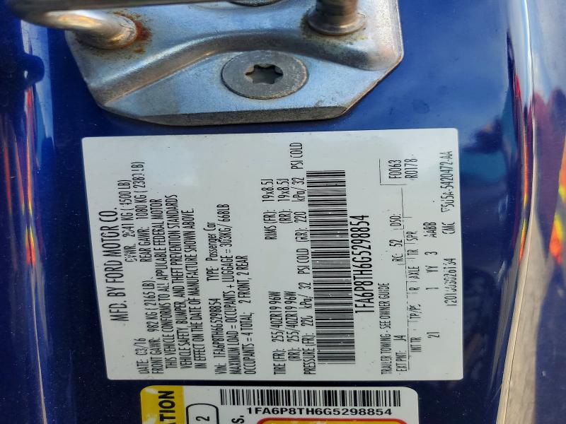 64629366 :رقم المزاد ، 1FA6P8TH6G5298854 vin ، 2016 Ford Mustang مزاد بيع