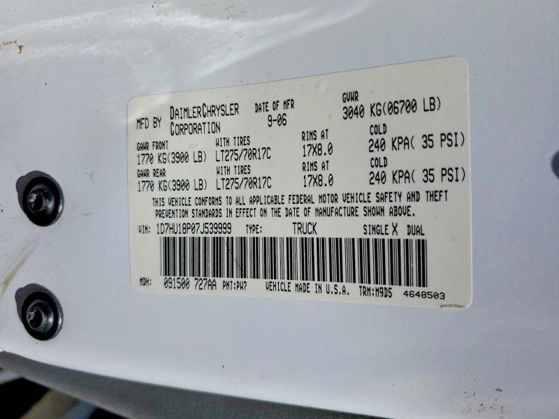 Продаж на аукціоні авто 2007 Dodge Ram 1500, vin: 1D7HU18P07J539999, номер лоту: 66946136