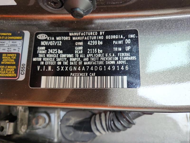 64950356 :رقم المزاد ، 5XXGN4A74DG149146 vin ، 2013 Kia Optima مزاد بيع
