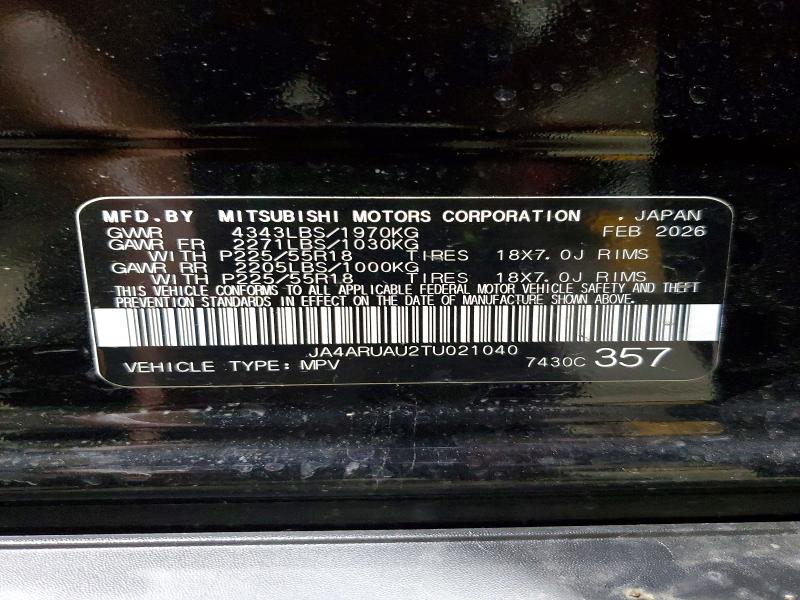 66231806 :رقم المزاد ، JA4ARUAU2TU021040 vin ، 2026 Mitsubishi Outlander Sport مزاد بيع