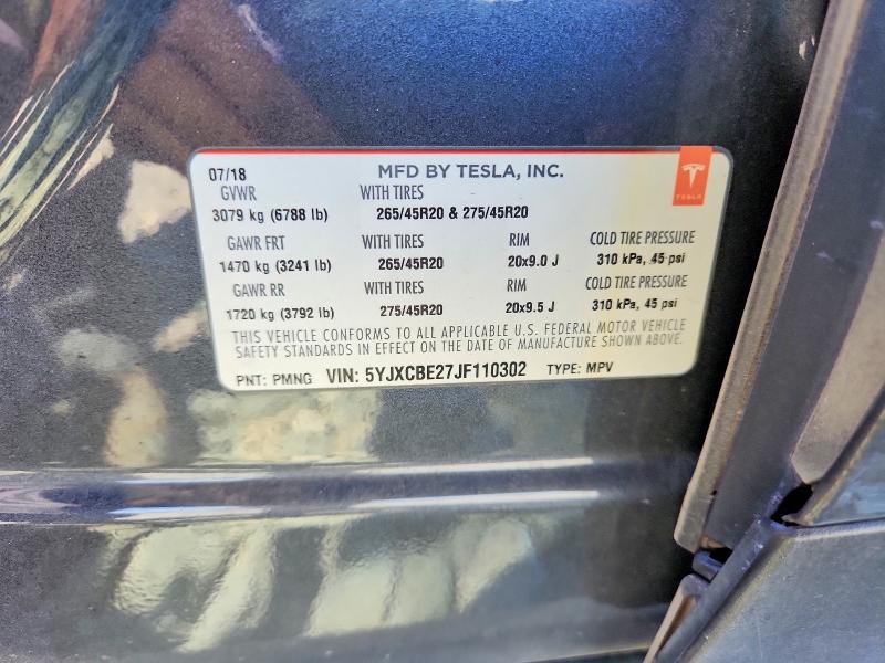 64964156 :رقم المزاد ، 5YJXCBE27JF110302 vin ، 2018 Tesla Model X مزاد بيع