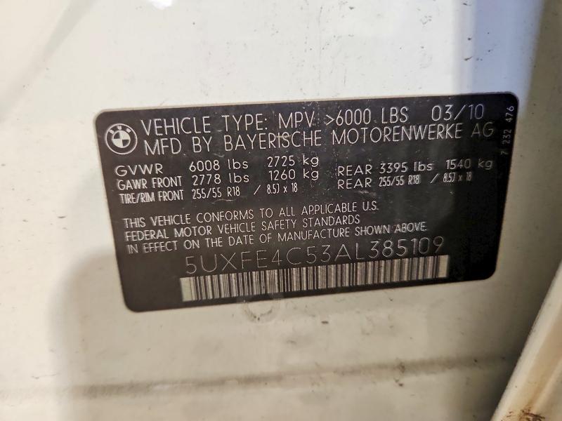 65848666 :رقم المزاد ، 5UXFE4C53AL385109 vin ، 2010 Bmw X5 مزاد بيع