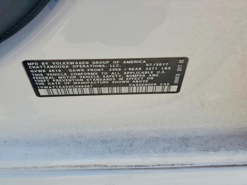 Aukcja sprzedaży 2017 Volkswagen Passat, vin: 1VWAT7A3XHC085367, numer aukcji: 64848606