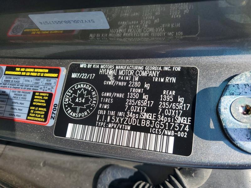 2018 Hyundai Santa Fe Sport მანქანა იყიდება აუქციონზე, vin: 5XYZUDLB8JG517574, აუქციონის ნომერი: 64227276