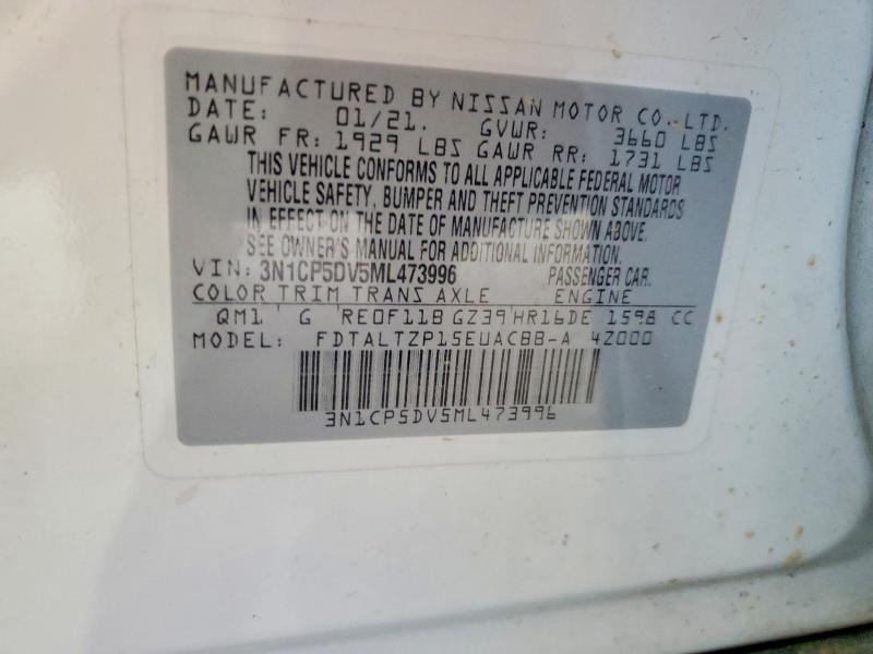 2021 Nissan Kicks მანქანა იყიდება აუქციონზე, vin: 3N1CP5DV5ML473996, აუქციონის ნომერი: 64497206