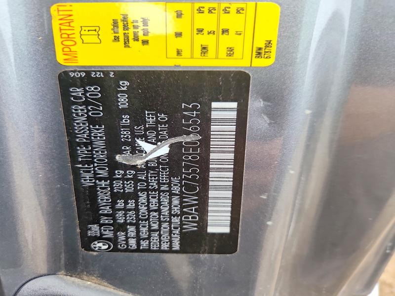 Продаж на аукціоні авто 2008 Bmw 335, vin: WBAWC73578E066543, номер лоту: 63573786
