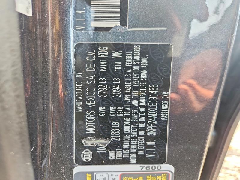 63872306 :رقم المزاد ، 3KPF24ADXLE191466 vin ، 2020 Kia Forte مزاد بيع