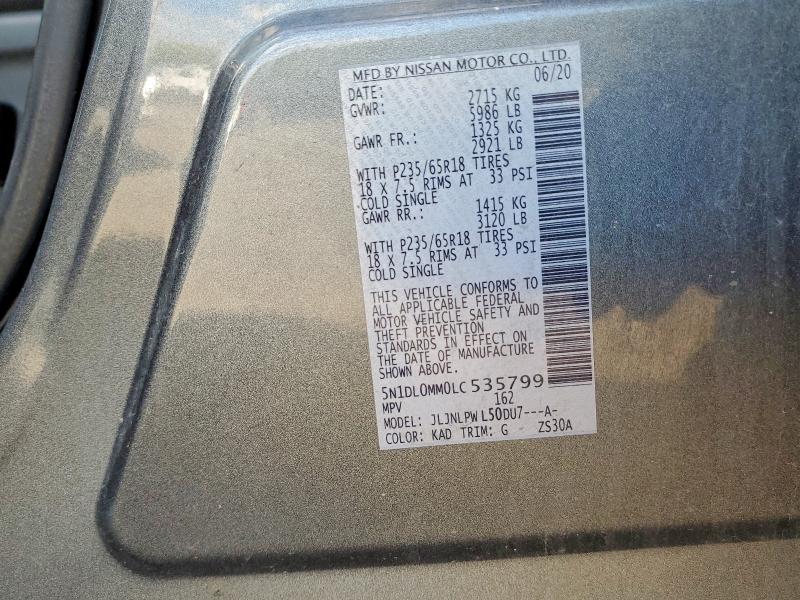 Aukcja sprzedaży 2020 Infiniti Qx60, vin: 5N1DL0MM0LC535799, numer aukcji: 65902796