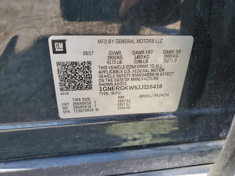 66467986 :رقم المزاد ، 1GNERGKW5JJ116416 vin ، 2018 Chevrolet Traverse مزاد بيع