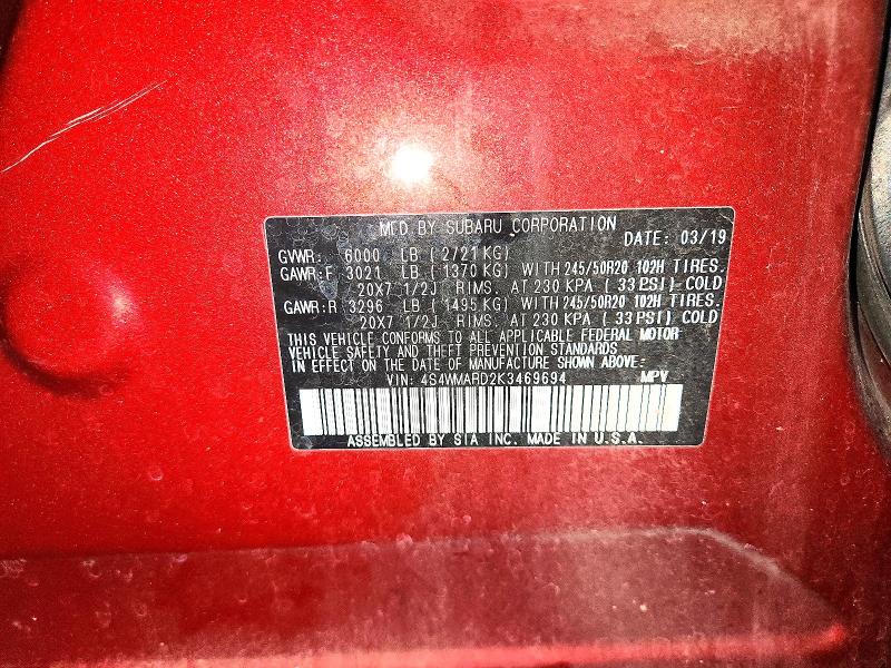 Aukcja sprzedaży 2019 Subaru Ascent, vin: 4S4WMARD2K3469694, numer aukcji: 63801486