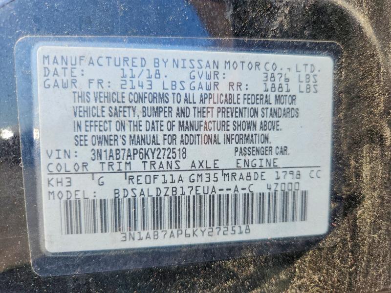 Продажа на аукционе авто 2019 Nissan Sentra, vin: 3N1AB7AP6KY272518, номер лота: 63528456