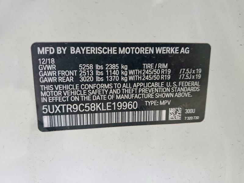 Aukcja sprzedaży 2019 Bmw X3, vin: 5UXTR9C58KLE19960, numer aukcji: 66280816