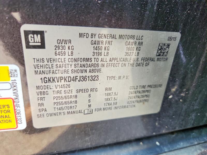 65690256 :رقم المزاد ، 1GKKVPKD4FJ361323 vin ، 2015 Gmc Acadia مزاد بيع