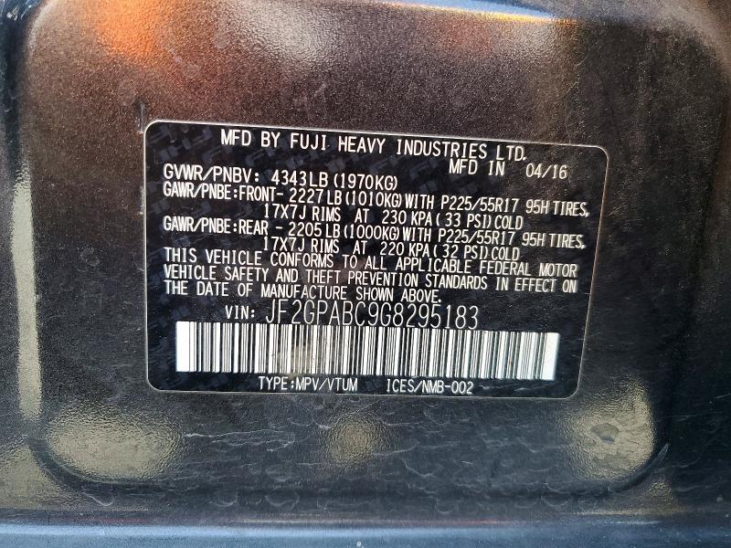 64331816 :رقم المزاد ، JF2GPABC9G8295183 vin ، 2016 Subaru Crosstrek مزاد بيع