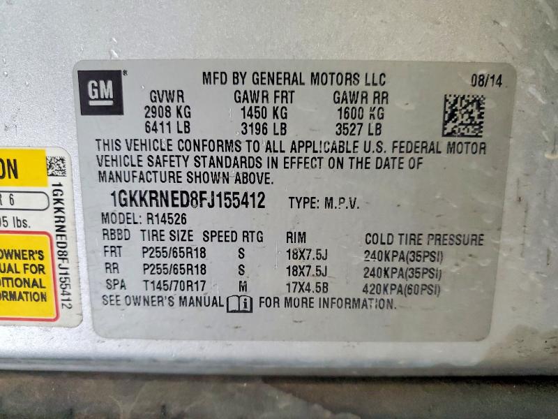 64768386 :رقم المزاد ، 1GKKRNED8FJ155412 vin ، 2015 Gmc Acadia مزاد بيع