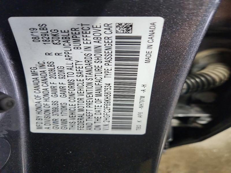 64228606 :رقم المزاد ، 2HGFC2F69KH587534 vin ، 2019 Honda Civic مزاد بيع
