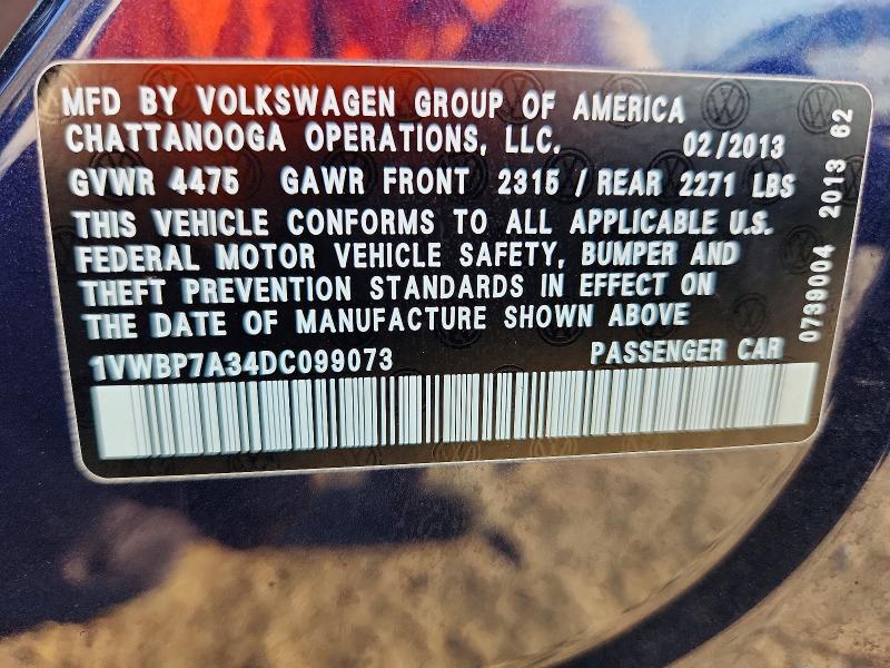 Продаж на аукціоні авто 2013 Volkswagen Passat, vin: 1VWBP7A34DC099073, номер лоту: 65924586