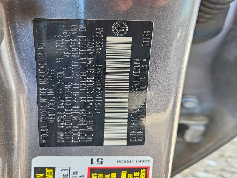 2023 Toyota Camry მანქანა იყიდება აუქციონზე, vin: 4T1R11AK9PU733964, აუქციონის ნომერი: 65510526