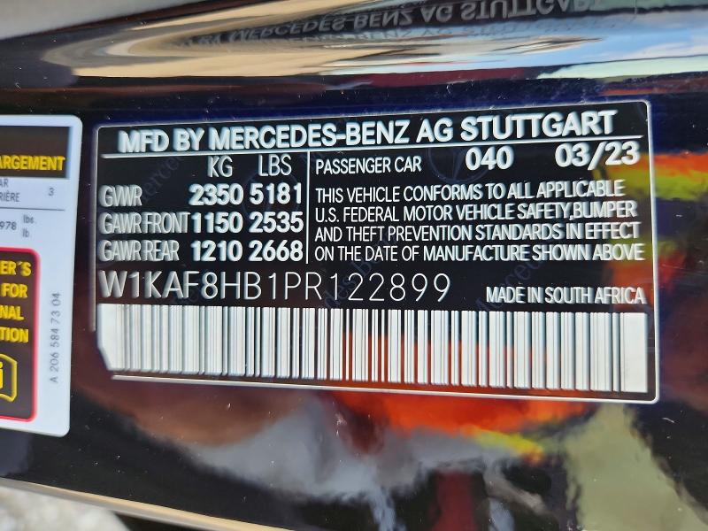 2023 Mercedes-benz C მანქანა იყიდება აუქციონზე, vin: W1KAF8HB1PR122899, აუქციონის ნომერი: 67110816