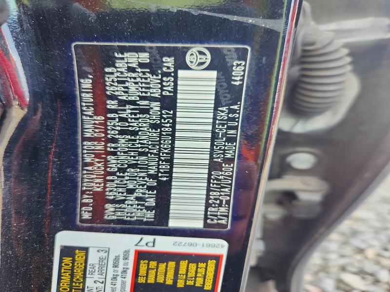 2016 Toyota Camry მანქანა იყიდება აუქციონზე, vin: 4T1BF1FK6GU184512, აუქციონის ნომერი: 65497416