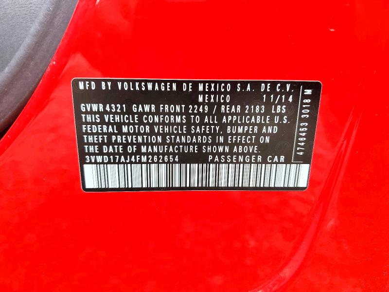 2015 Volkswagen Jetta მანქანა იყიდება აუქციონზე, vin: 3VWD17AJ4FM262654, აუქციონის ნომერი: 66048886
